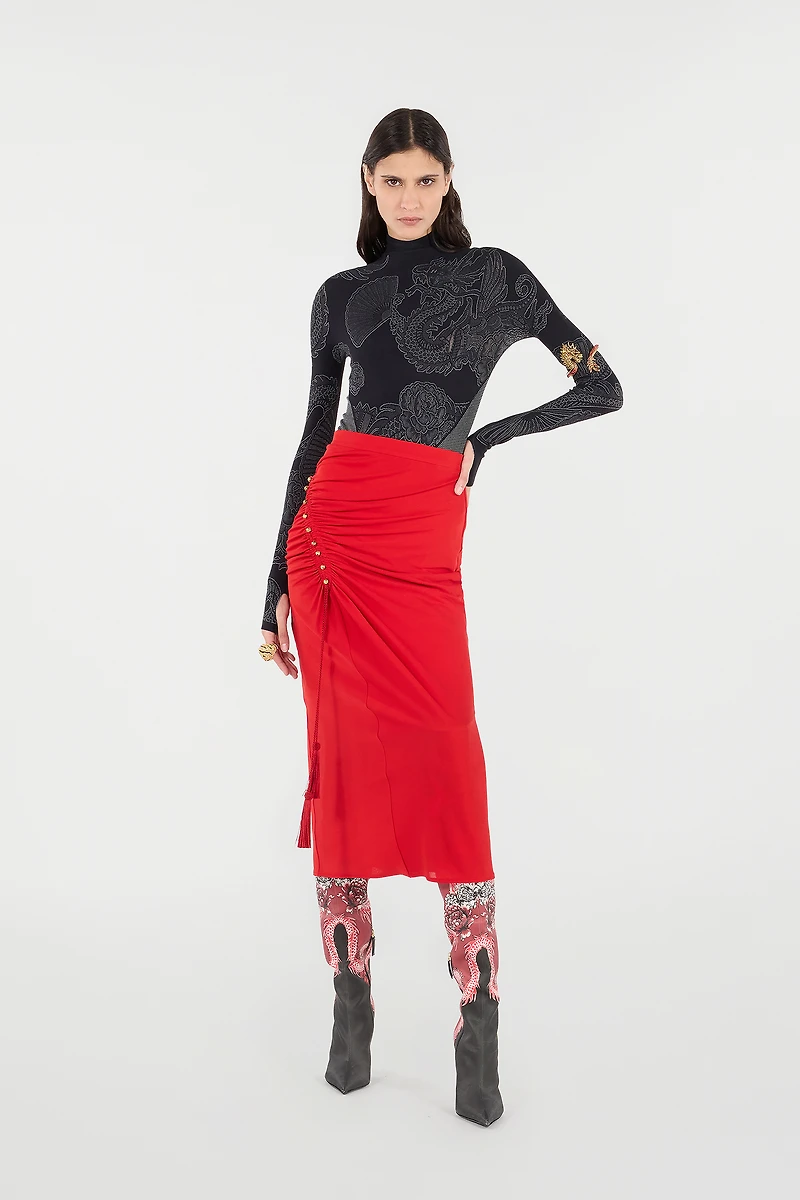 Midi Skirt With Ruched Detail