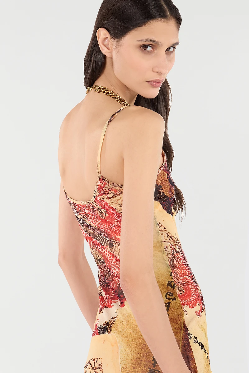 Sheath Dress With Oriental Print