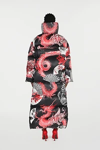 Down Jacket With All-Over Print And Removable Lower Insert