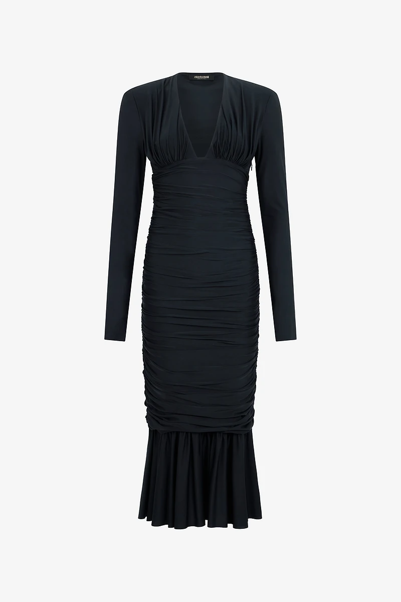 Black Midi Dress With Ruffles