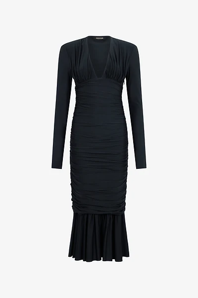 Black Midi Dress With Ruffles