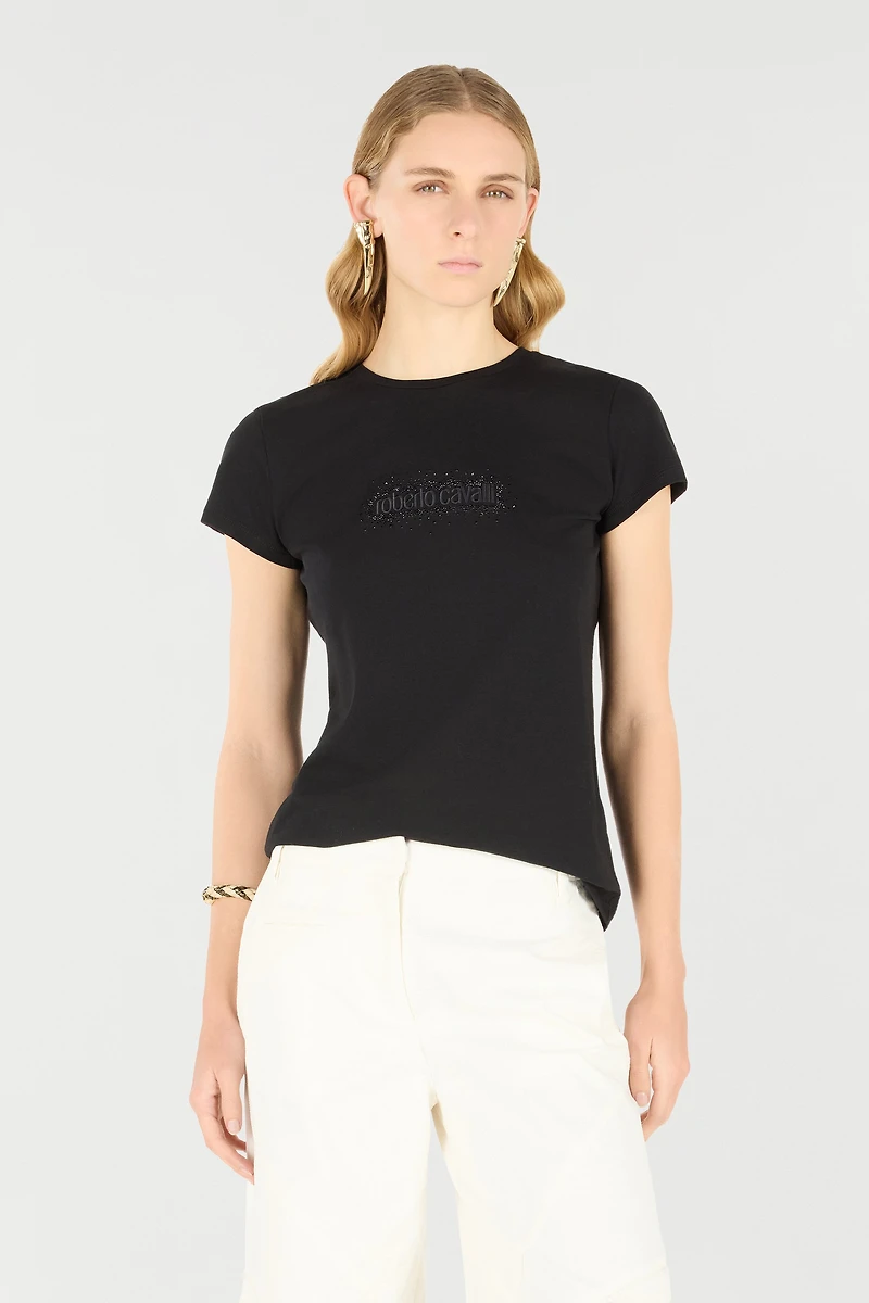 T-Shirt With Logo And Rhinestones