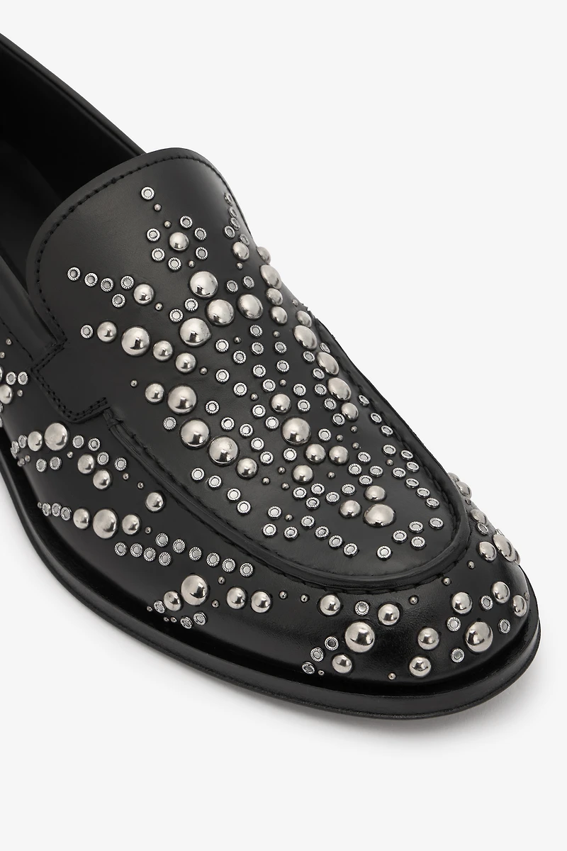 Leather Loafers With Studs And Rhinestones