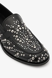 Leather Loafers With Studs And Rhinestones