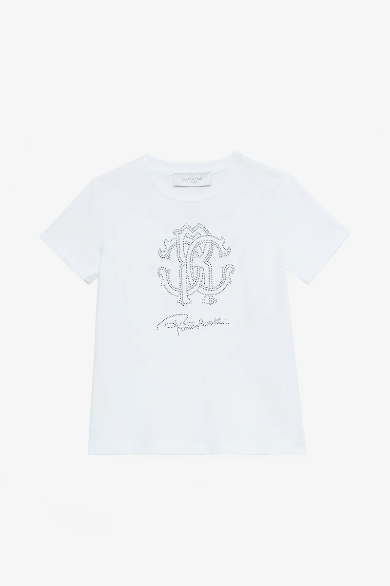 T-Shirt With RC Monogram And Rhinestone Logo