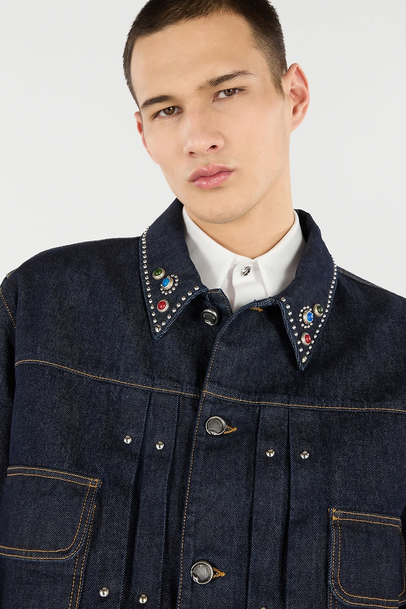 Denim Jacket With Studs And Stones