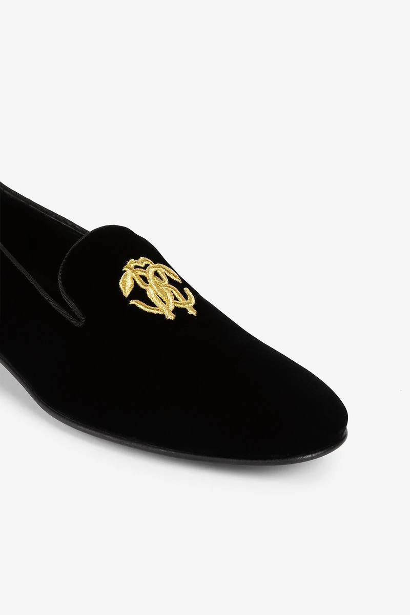 Monogram-motif velvet loafers