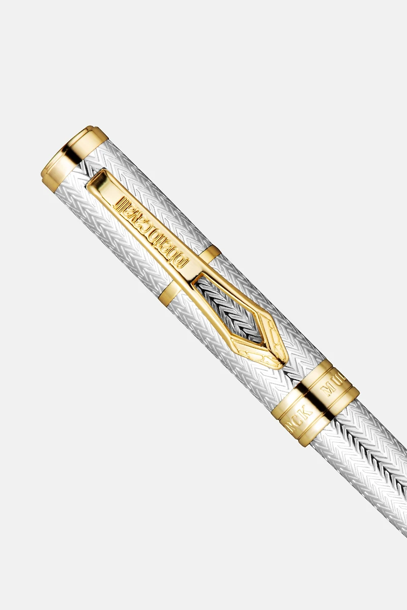 Roberto Cavalli Chevron Ballpoint Pen, Two Tone Silver & Gold Color