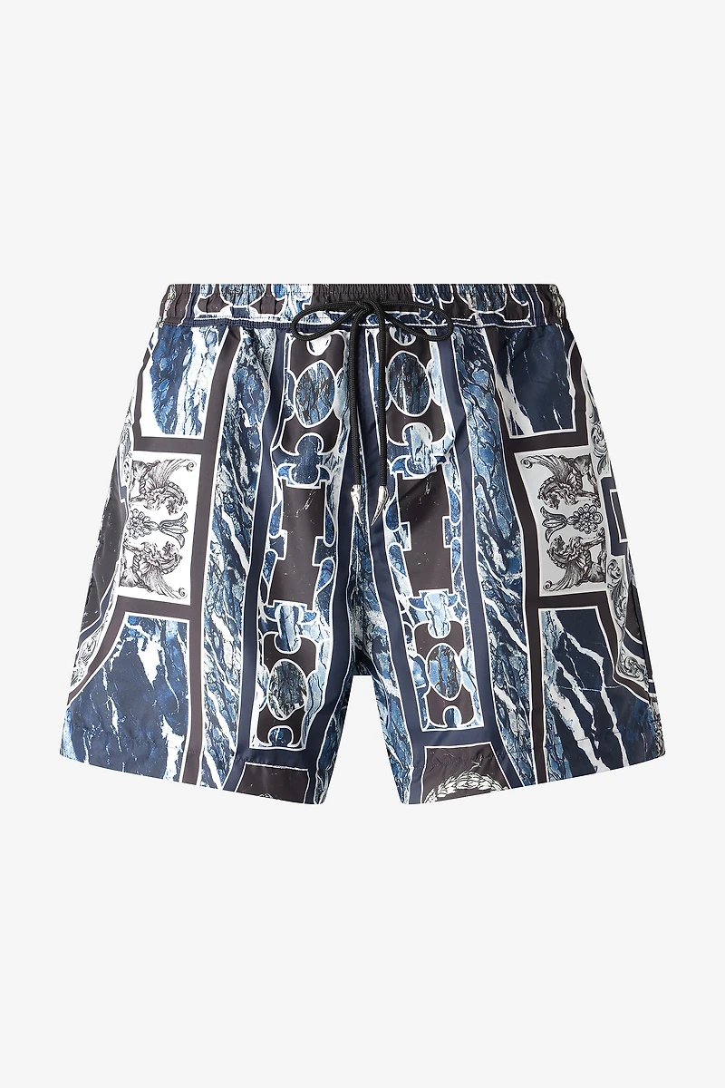 Swim Shorts With Fang And Marble Print