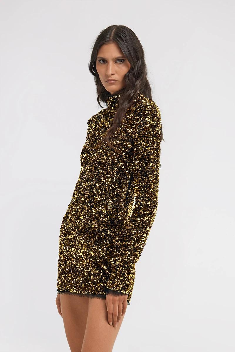 Gold Sequin Mini Dress