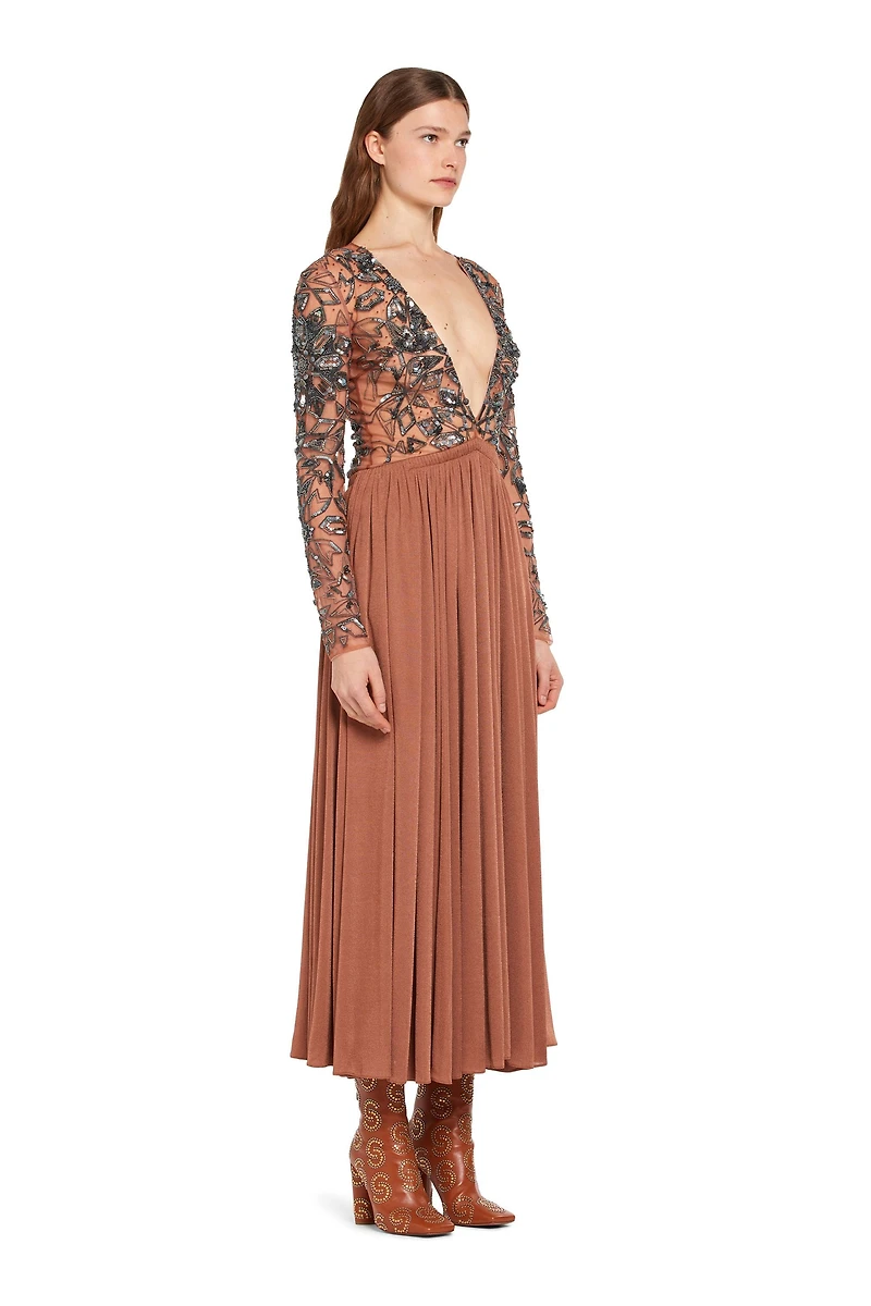 Long V-neck sequin embroidered dress