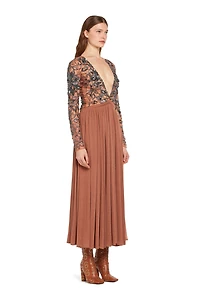 Long V-neck sequin embroidered dress