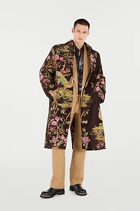 Wool-Blend Coat With Oriental Bird Print