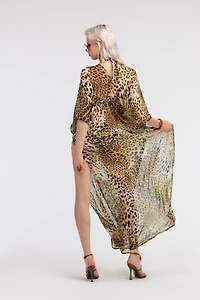Long kaftan with Jaguar Skin print