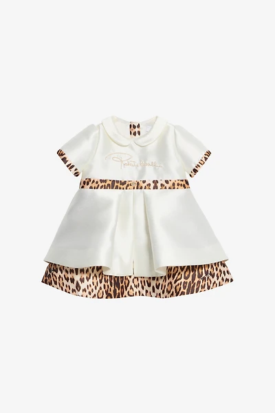 Milk White Dress with Logo and Jaguar Skin Inserts