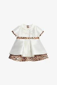 Milk White Dress with Logo and Jaguar Skin Inserts