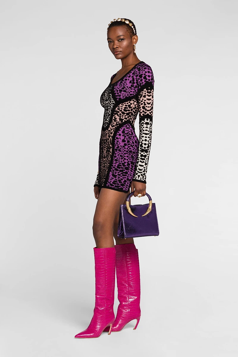 Animal print panelled minidress