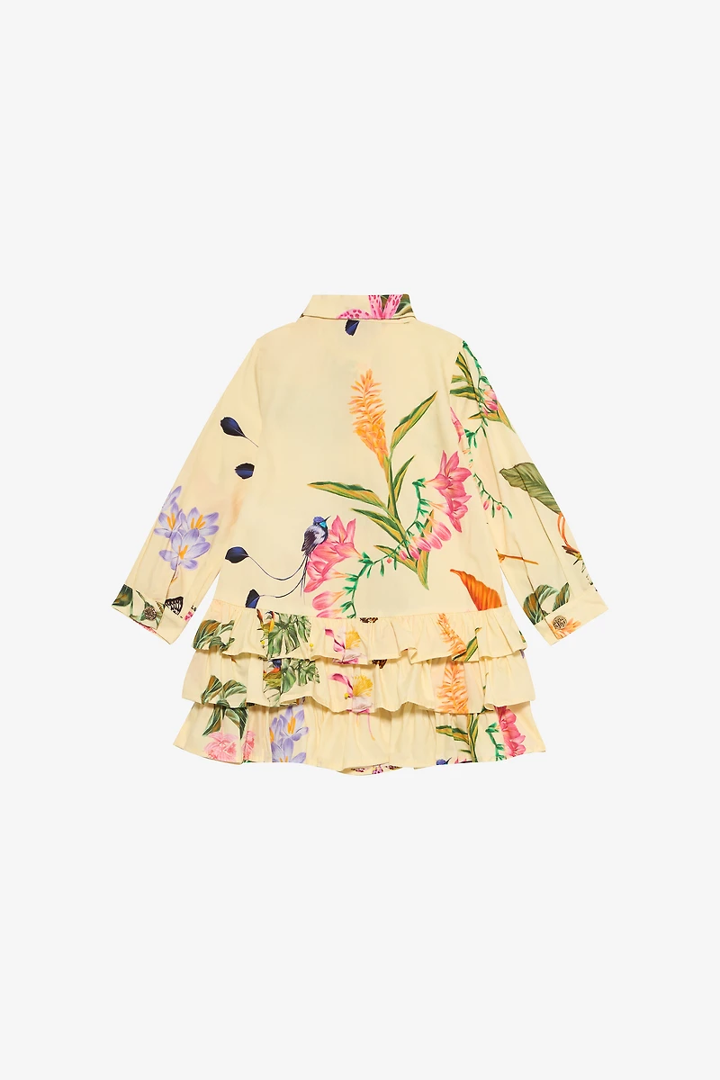 Yellow Dress with Tropical Print