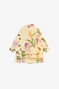 Yellow Dress with Tropical Print