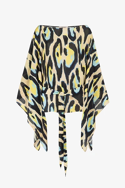 Animal-print draped blouse