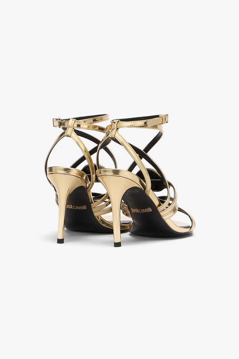 Gold High-Heel Sandals With Logo Medallion