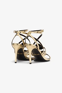 Gold High-Heel Sandals With Logo Medallion