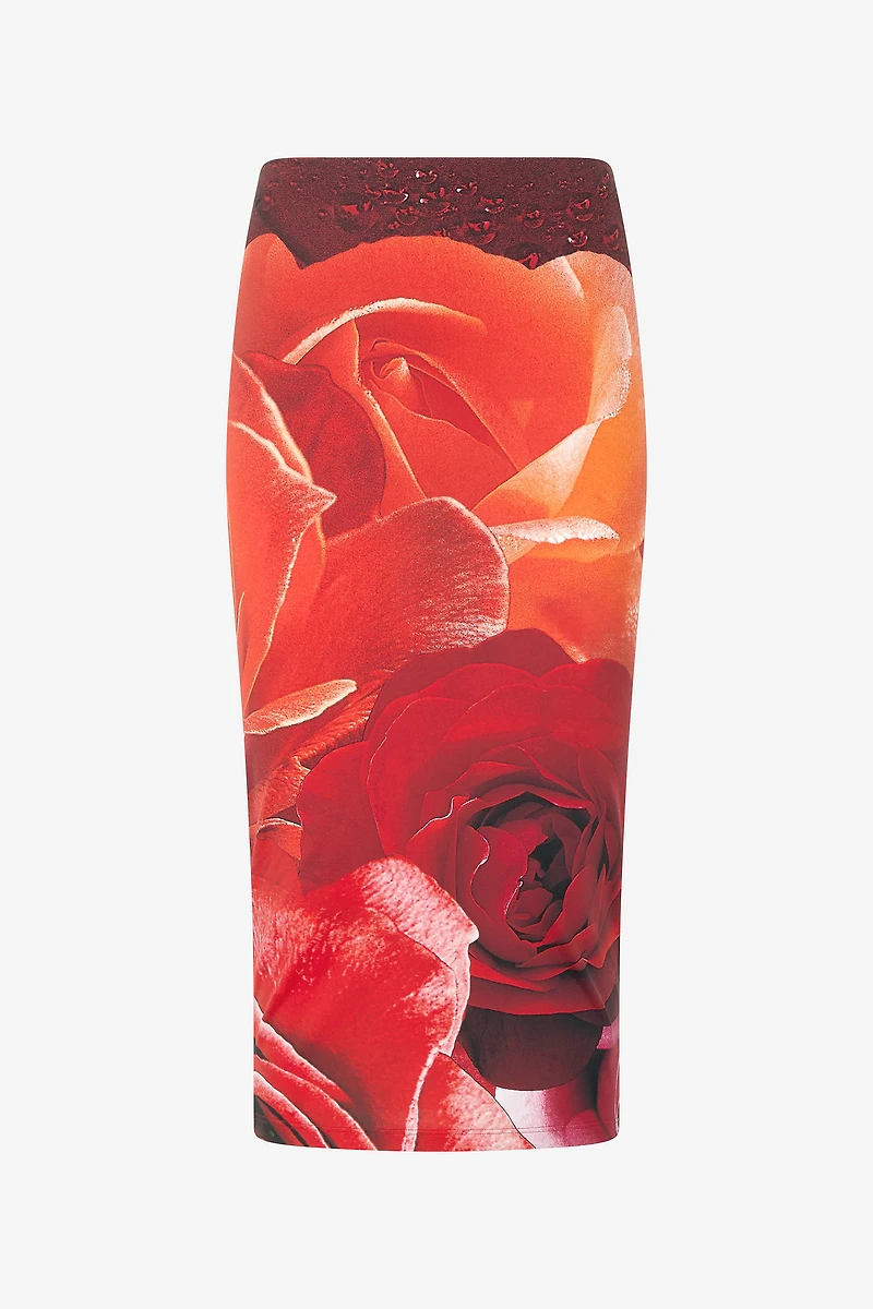 Pencil Skirt With Rose Print