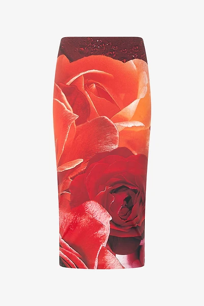 Pencil Skirt With Rose Print