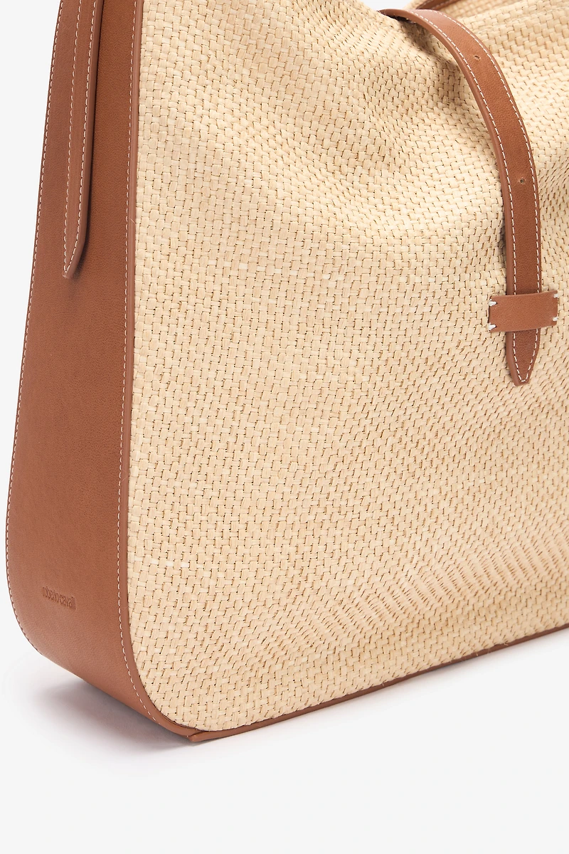 Large Raffia-Effect Shoulder Bag