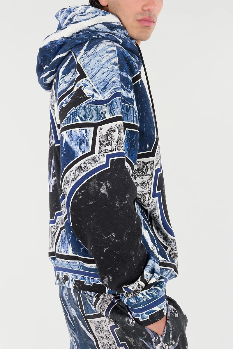Sweatshirt With Marble Print And Embellishments
