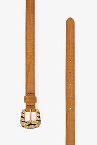 Crocodile-Effect Belt With Bejeweled Buckle