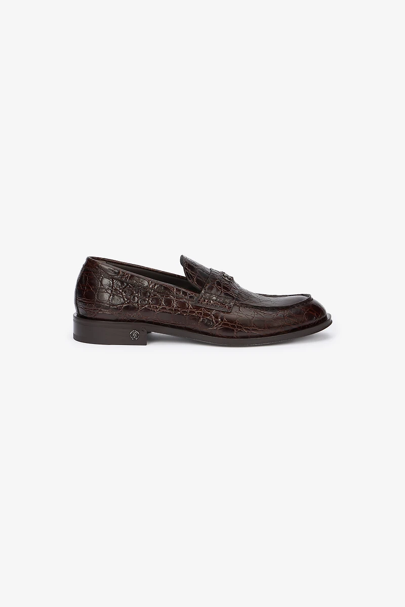 Brown Leather Loafers with Crocodile Effect
