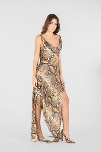 Python Print Silk Midi Dress
