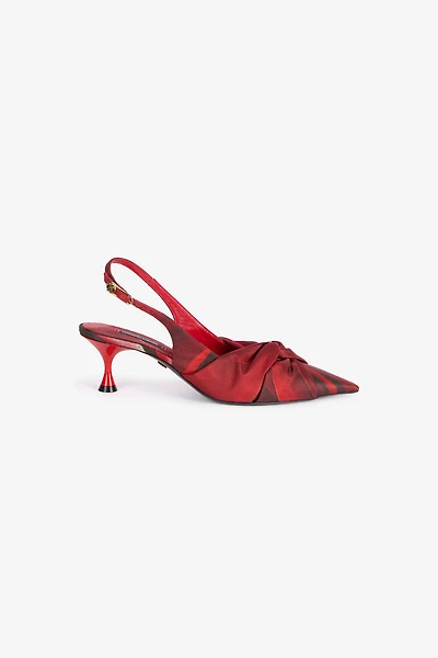 Rose Print Slingbacks With Knotted Detail