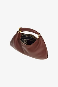Leather Hobo Bag with Fang Handle