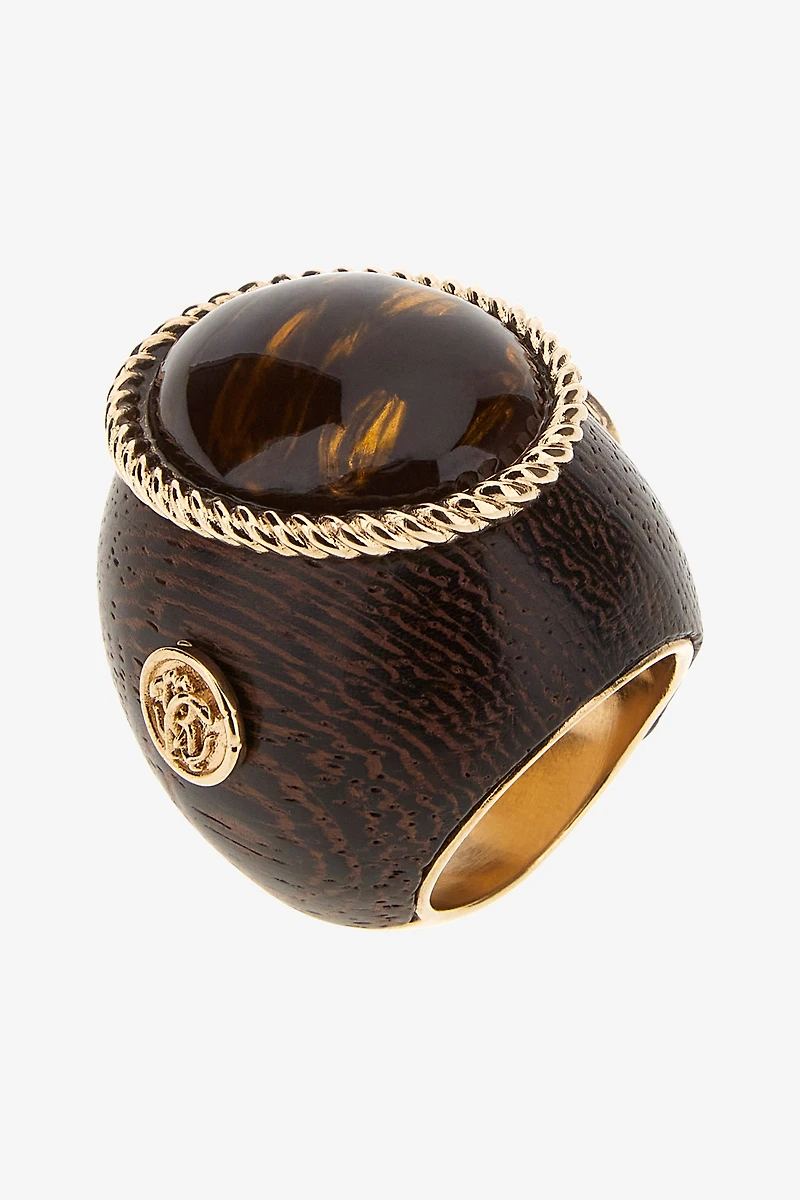 Brown Wood-Effect Ring with Cabochon