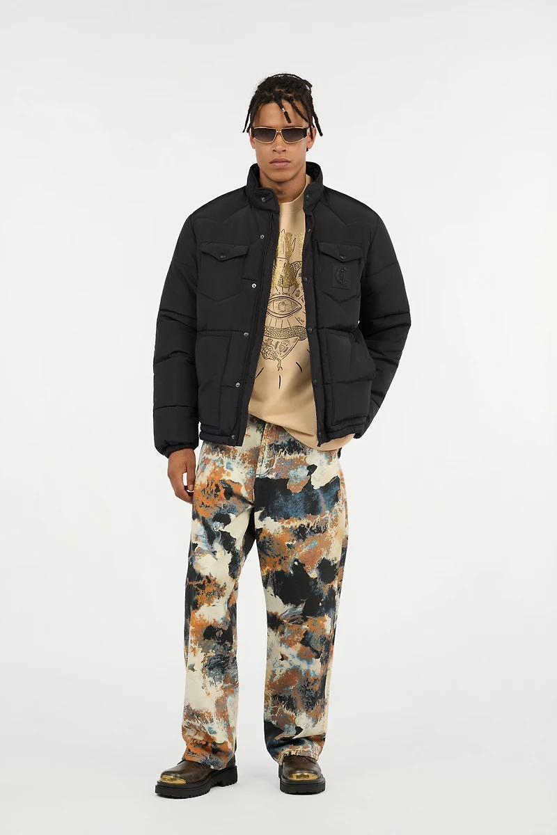 Black Puffer Jacket with Monogram JC