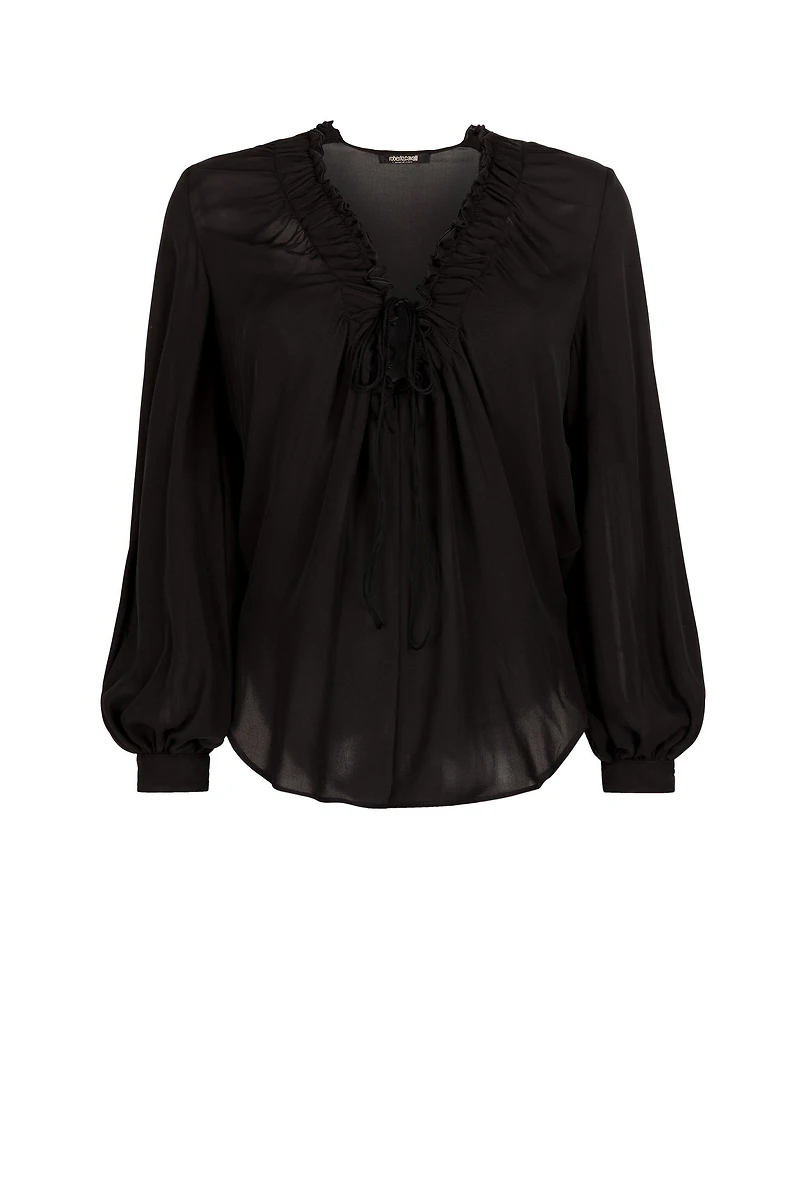 Ruffle-Trim Silk Top
