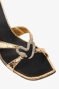 Sandals With Snake Print And Bejeweled
