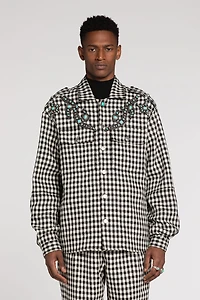 Turquoise-Embellished Gingham Jacket