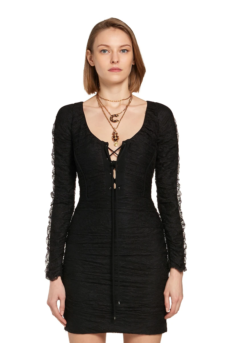 Corset front gathered lace dress