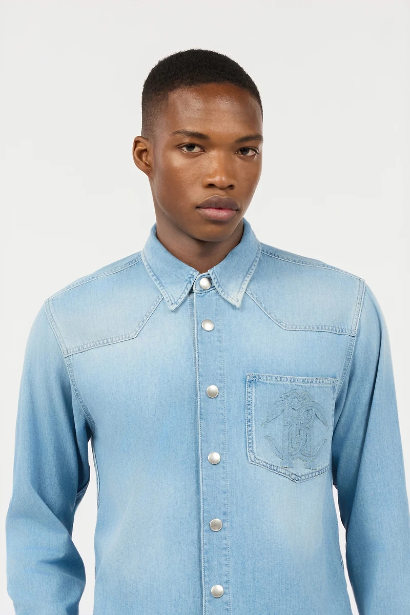 Denim Shirt With Mirror Snake Monogram