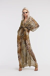 Long kaftan with Jaguar Skin print