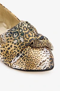 Jaguar Skin Ballet Flats With Knotted Detail