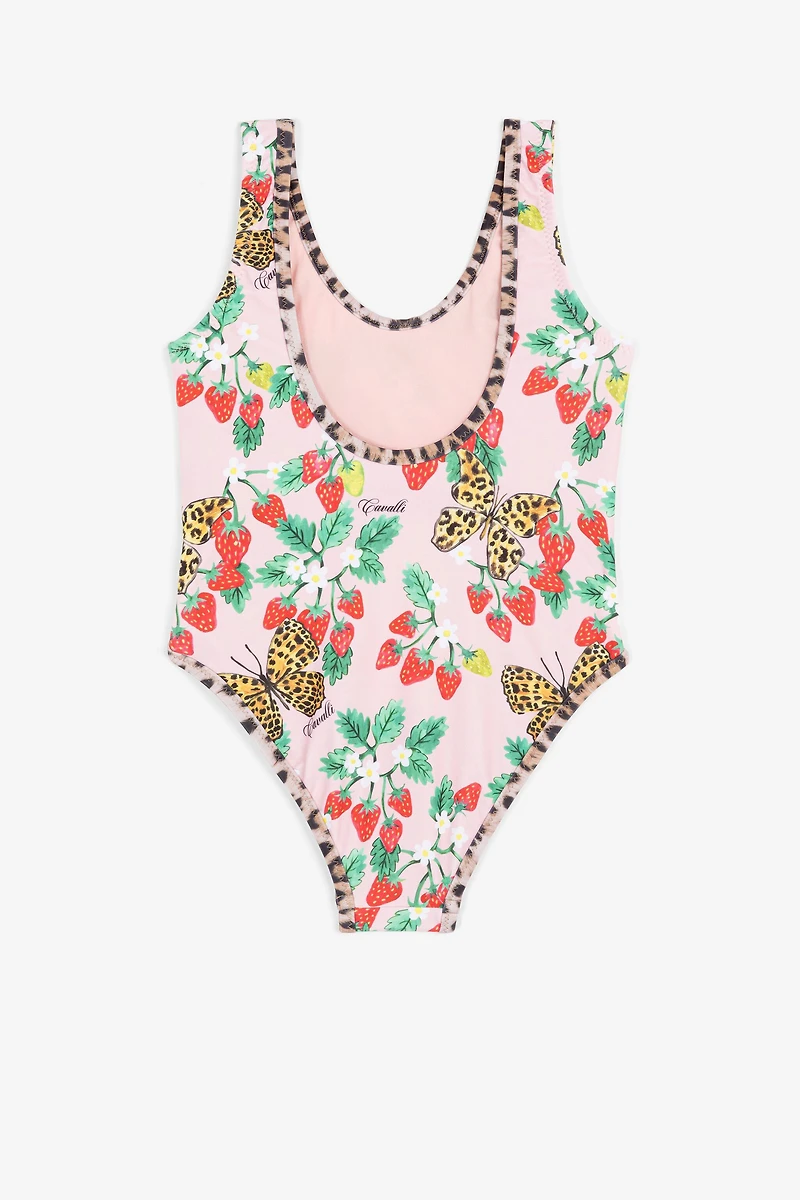Strawberry And Butterfly-Print Logo Swimsuit