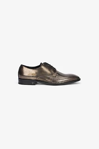 Brown Lace-Up Leather Loafers with Python Effect