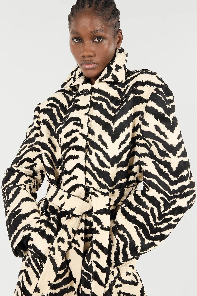 Coat With White Tigress Print