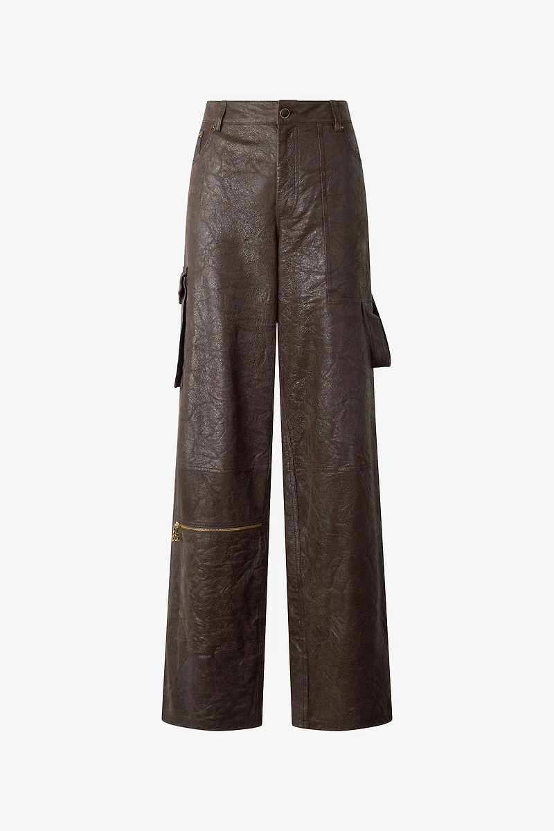 Dark Brown Genuine Leather Pants