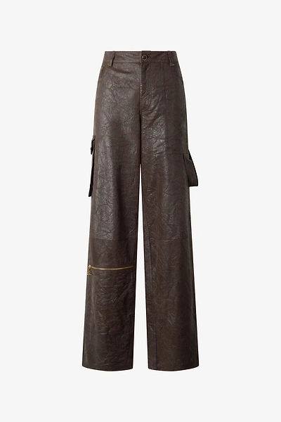Dark Brown Genuine Leather Pants