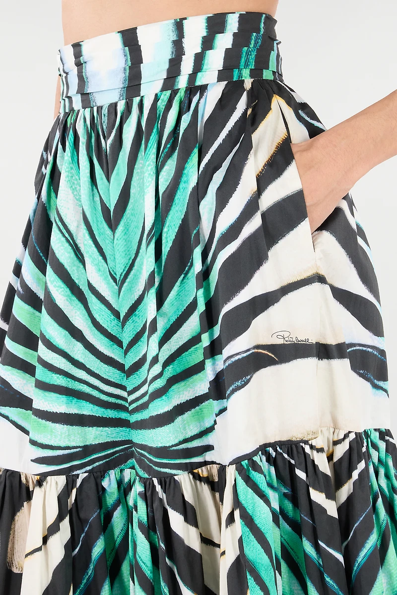Ray Of Sea Print Cotton Midi Skirt